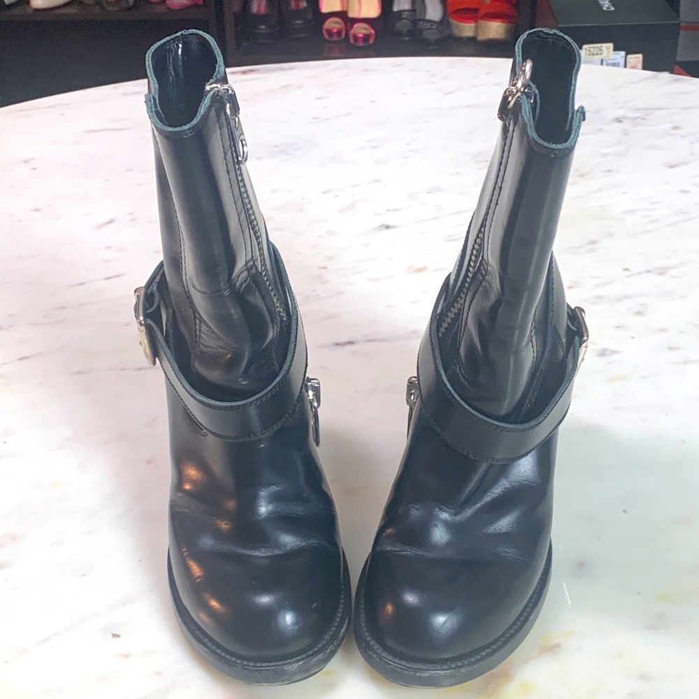 Chloe Black Leather Heeled Ankle Boots with Buckle Strap - Picture 3 of 9